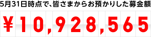 5月末時点で、皆さまからお預かりした募金額 &yen;10,928,565