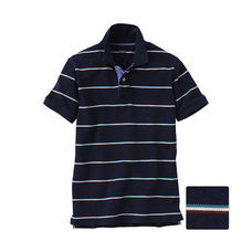 Washed pique striped S/S polo shirt