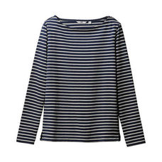 W's boat neck L/S striped T