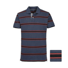 Washed pique striped S/S polo shirt