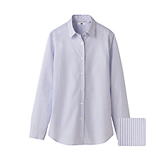 女裝超柔棉條紋襯衫(長袖)+A