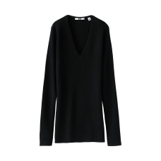 WOMEN Extra Fine Merino Rib V Neck Sweater (Long Sleeve)