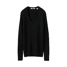 WOMEN Cashmere Blended Cable U Neck Sweater (Long Sleeve)