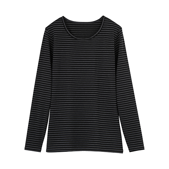 WOMEN HEATTECH Crew Neck T-Shirt (Stripea/Long Sleeve)