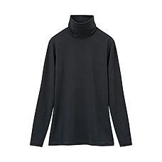 WOMEN HEATTECH Polo Neck T-Shirt (Stripe/Long Sleeve)