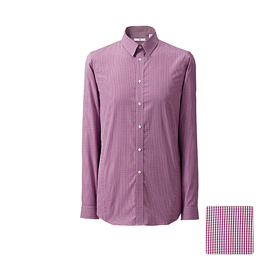 MEN (+J)Extra Fine Cotton Check Slim Fit Long Sleeve Shirt A