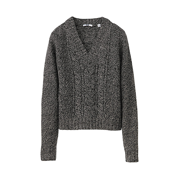 WOMEN Cable V Neck Cropped Sweater