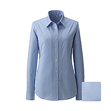 WOMEN UV Cut Stretch Broadcloth Pin-Tuck L/S Shirt A