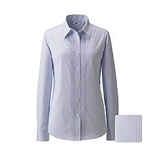 WOMEN UV Cut Stretch Broadcloth Pin-Tuck Stripe L/S Shirt