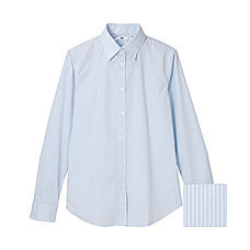 WOMEN UV Cut Stretch Broadcloth Stripe Long Sleeve Shirt
