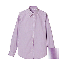 WOMEN UV Cut Stretch Broadcloth Stripe Long Sleeve Shirt
