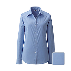 WOMEN UV Cut Stretch Broadcloth Skipper Long Sleeve Shirt