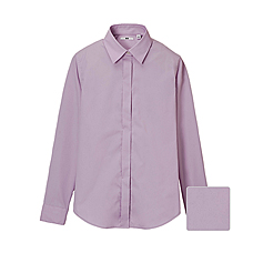 WOMEN UV Cut Stretch Broadcloth Fly Front Long Sleeve Shirt