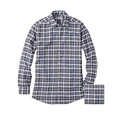 MEN Cotton Linen Madras Check Long Sleeve Shirt N
