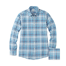 MEN Cotton Linen Madras Check Long Sleeve Shirt P