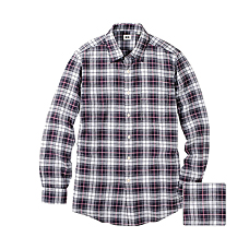 MEN Cotton Linen Madras Check Long Sleeve Shirt S