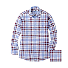MEN Cotton Linen Madras Check Long Sleeve Shirt T