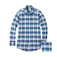 MEN Cotton Linen Madras Check Long Sleeve Shirt U