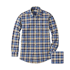 MEN Cotton Linen Madras Check Long Sleeve Shirt X