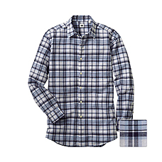 MEN Cotton Linen Madras Check Long Sleeve Shirt Y