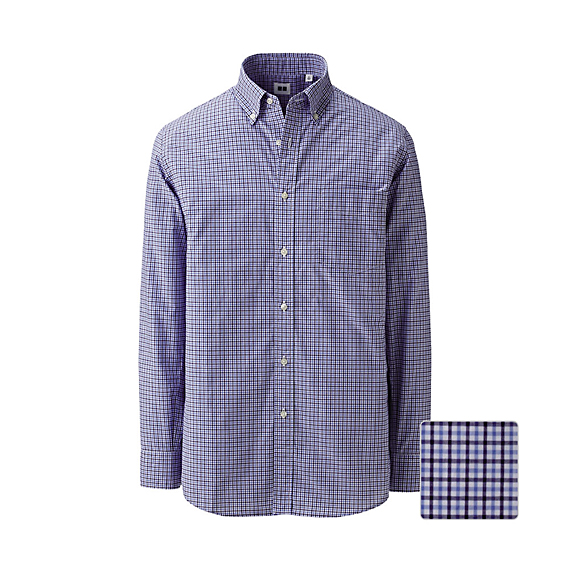 MEN Extra Fine Cotton Broadcloth Check Long Sleeve Shirt B