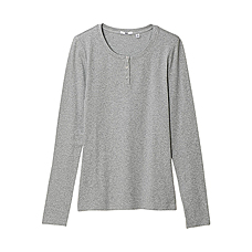 WOMEN Premium Cotton Henley Neck Long Sleeve T Shirt