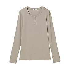 WOMEN Premium Cotton Henley Neck Long Sleeve T Shirt