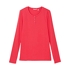WOMEN Premium Cotton Henley Neck Long Sleeve T Shirt