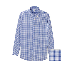 MEN Extra Fine Cotton Broadcloth Check Long Sleeve Shirt J