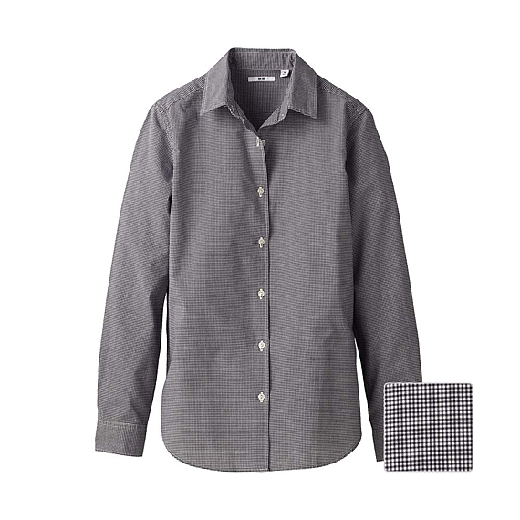 WOMEN Broadcloth Check Long Sleeve Shirt F