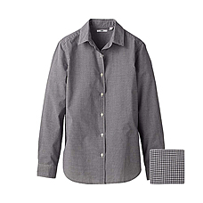 WOMEN Broadcloth Check Long Sleeve Shirt F