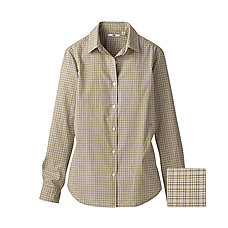 WOMEN Broadcloth Check Long Sleeve Shirt C