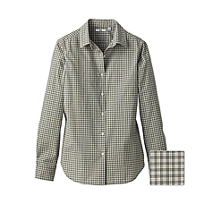 WOMEN Broadcloth Check Long Sleeve Shirt C