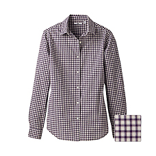WOMEN Broadcloth Check Long Sleeve Shirt D