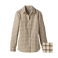 WOMEN Broadcloth Check Long Sleeve Shirt E