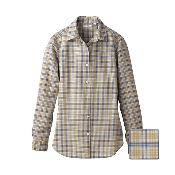 WOMEN Broadcloth Check Long Sleeve Shirt A