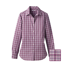 WOMEN Broadcloth Check Long Sleeve Shirt A