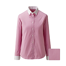 WOMEN UV Cut Stretch Broadcloth Cleric Long Sleeve Shirt A