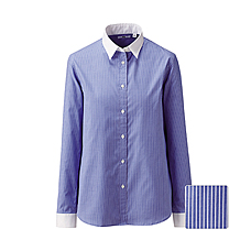 WOMEN UV Cut Stretch Broadcloth Cleric Long Sleeve Shirt A