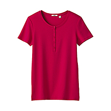WOMEN Premium Cotton Henley Neck Short Sleeve T Shirt
