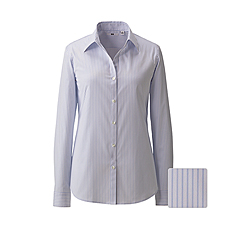 WOMEN UV Cut Stretch Broadcloth Skipper Stripe L/S Shirt