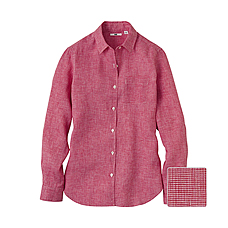 WOMEN Premium Linen Check Long Sleeve Shirt A