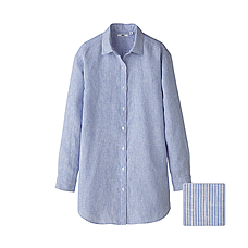 WOMEN Premium Linen Stripe Long Sleeve Shirt Tunic
