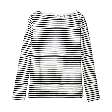 WOMEN Boat Neck Long Sleeve Striped T A