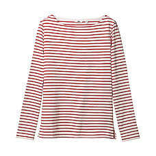 WOMEN Boat Neck Long Sleeve Striped T A