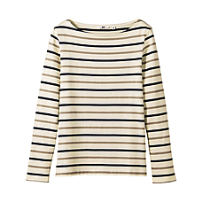 WOMEN Boat Neck Long Sleeve Striped T B