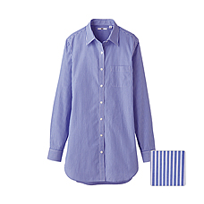 WOMEN Cotton Broadcloth Stripe Long Sleeve Shirt Tunic