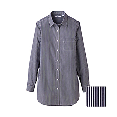 WOMEN Cotton Broadcloth Stripe Long Sleeve Shirt Tunic
