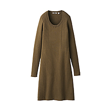 WOMEN Cotton Rib Crew Neck Dress