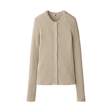 WOMEN Wide Rib Crew Neck Cardigan